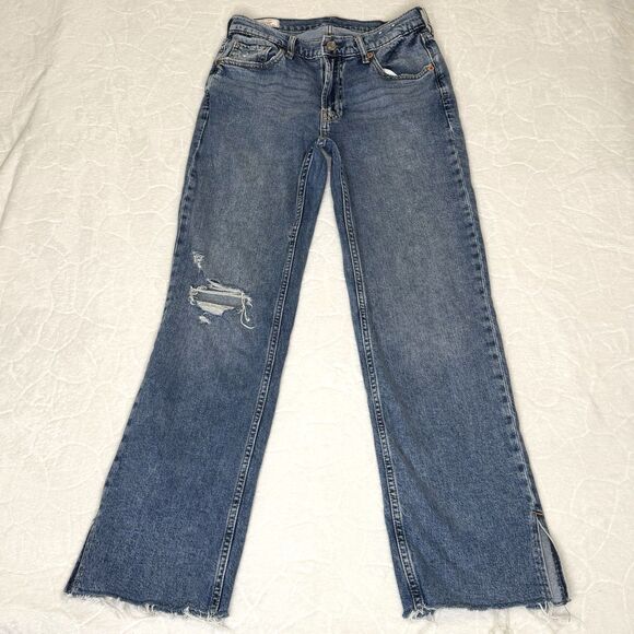 GAP Denim - GAP '90s Loose Mid Rise Distressed Ripped Raw Hem Jeans Light Wash Women's 24 00